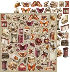 Bastelpapier Ausschnitte mit Schmetterlingen, Vögeln und alten Briefen aus dem Shades Of Nature Set.