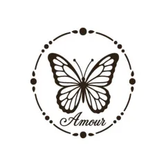 Wachssiegel mit Schmetterling und Schrift Amour, schwarze Linienzeichnung