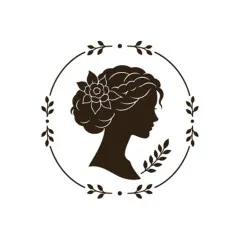 Wachssiegel mit weiblichem Porträt und Blüte im Haar, Laub-Ornament, schwarze Zeichnung