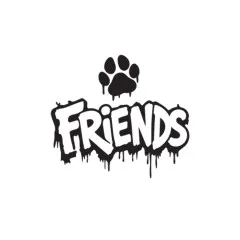 Siegelmotiv mit Graffiti-Schriftzug Friends und Pfotenabdruck