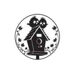 Siegelmotiv mit zwei Vögeln auf einem Vogelhaus, umrahmt von Blattranken
