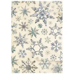 Cremefarbenes Hintergrundpapier mit blau-grünen Aquarell-Schneeflocken.