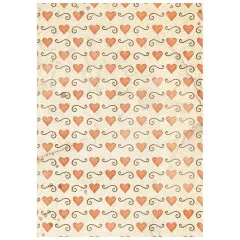 Cremefarbenes Hintergrundpapier mit orangen Herzen und Rankenmuster.