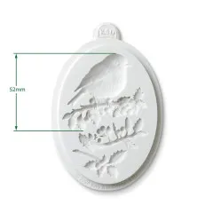 Freigestellte Silikonform mit eingezeichneter Höhenangabe von 52 mm für das Rotkehlchen-Motiv