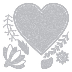 Sizzix 664492 Set Thinlits Fustelle Cuore Floreale - 9 Pezzi Per Scrapbooking E Biglietti, Disegno Jenna Rushforth