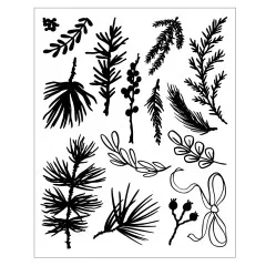 Transparente Clear Stamps Winter Greenery Motive in schwarz weiß
