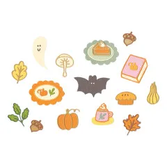 Fertig ausgestanzte und kolorierte Papier-Motive des Sizzix Sets Cozy Fall Favorites inklusive Geist, Kürbis und Tasse