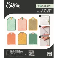 Verpackung der Sizzix Snap and Swap Dies Mini Tags mit sechs Anhängern in Pastellfarben mit unterschiedlichen Rändern