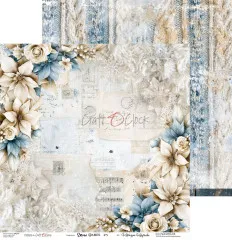 Fünfter Bogen des Snow Games Sets mit Strickmuster-Optik und floralen Dekorationen in Blau und Beige.