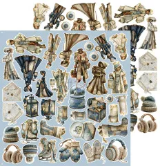 Historische Personen, Laternen und Winterkleidung als Papier-Ausschnitte