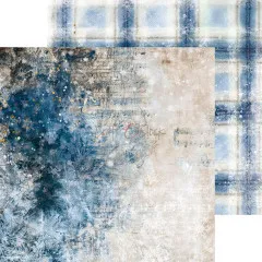 Doppelseitiges Scrapbooking Papier Snow Games mit Karomuster und blauer Winterlandschaft