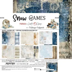 Snow Games 8x8 Basic Paper Set von Craft O'Clock, Blockübersicht mit dunkelblauen und winterlichen Mustern