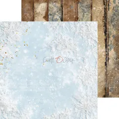 Hellblaues Scrapbooking Papier Snow Games mit feiner weißer Spitze und Holzoptik