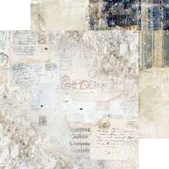 Scrapbook Papier Snow Games mit Vintage Notizen, Poststempeln und Spitzen