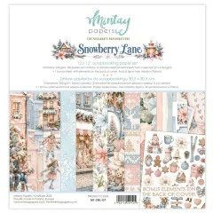 Cover des 12x12 Paper Pads Snowberry Lane mit Winterstadt, Weihnachtsstern und Bonus-Elementen wie Lebkuchen und Schlittschuhen