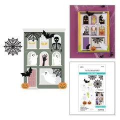 Übersicht des Spellbinders Stanzschablonen Sets mit Anwendungsbeispiel als Karte