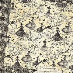 Creme-farbenes Papier mit schwarzem Spinnweben-Muster durchgehend, elegant und gruselig für Halloween-Projekte