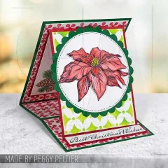 Staffelei-Karte mit rotem Weihnachtsstern im Kreis und Best Christmas Wishes