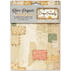 Stamperia A6 Reispapier Cozy Family Backgrounds mit 8 bedruckten Bögen, Packung mit Motivmuster in Creme, Grün und Rosé