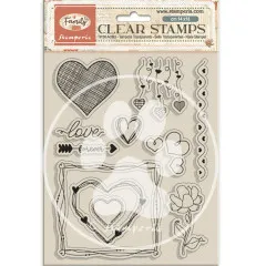 Stamperia Clear Stamps Family Hearts Set mit 11 transparenten Stempeln, Herzen, Love, Blüten und Rahmen-Motiven