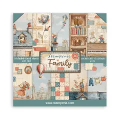 Stamperia Family Paper Pad mit 10 bedruckten Designblättern, Vintage-Stil, Mäuse und Häuser Motive, 30,5x30,5 cm