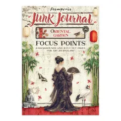Stamperia Junk Journal A5 Oriental Garden Focus Points mit Geisha, Bambus, Kranich und roter Laterne auf dem Cover
