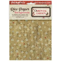 Stamperia Rice Paper Oriental Garden Backgrounds, Verpackung mit 8 Reispapierbögen A6