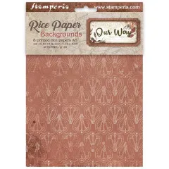 Stamperia Rice Paper A6 Our Way Backgrounds - Packung mit 8 Bögen Reispapier in Rostrot mit Blütenmotiven