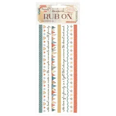 Stamperia Rub-On Transferbogen Family Stripes mit farbigen Streifenmotiven, Herzen, Dreiecken und Sternen, ca. 10,1 x 21,6 cm
