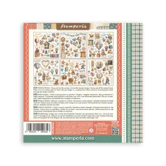 Rückseite der Stamperia Rub-On Family Verpackung mit Anleitung in mehreren Sprachen und Produktinformationen