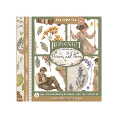 Stamperia Rub-On Assortment Flowers and Poems - Packung mit 6 Bögen Transferfolien, grünes Design mit Blumenmotiven und Frauenfiguren