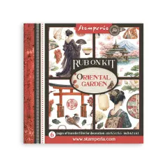 Verpackung Stamperia Rub-on Kit Oriental Garden mit Geisha, Pagode, Torii und Kirschblüten, 6 Bögen 15,5 x 15,5 cm