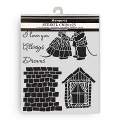 Stamperia Thick Stencil Family House Mice, 20x25cm Schablone mit Familie, Hausdetails und Texten auf Verpackung