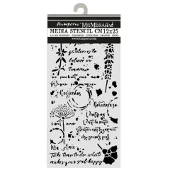 Stamperia Thick Stencil Flowers and Poems 12x25 cm, Kunststoff-Schablone mit Blütenmotiven und handschriftlichen Texten