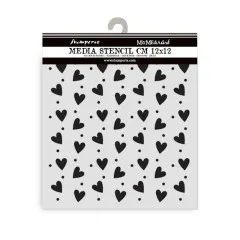 Stamperia Thick Stencil Heart Texture 12x12cm in Verpackung mit schwarzem Herz-Punktmuster-Motiv