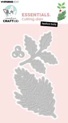 Stanzform-Set mit Stechpalmenzweig, Tannenzweig und drei Beeren, Essentials Cutting Dies Festive Holly
