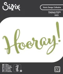 Verpackung der Thinlits-Stanzform mit dem Schriftzug „Hooray!" in Olivgrün.