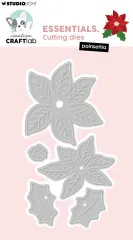 Stanzform-Set für zwei unterschiedlich große Weihnachtssterne (Poinsettia) sowie zwei Stechpalmenblätter, Essentials Cutting Dies
