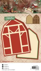 Scheunenförmige Stanzform (Cottage Barn Card), gefaltete Größe 105x148mm (A6), inklusive Passepartout-Rahmen.