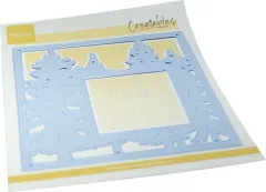 Creatables-Stanzform eines quadratischen Rahmens mit Tannenbäumen.