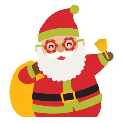 Zusammengesetzte Weihnachtsmann-Figur mit Brille, Geschenkesack und Glocke als Einzelmotiv