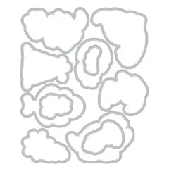 Graue Detailansicht der wolkenförmigen Framelits-Stanzformen für die Dinosaurier-Motive