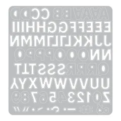 Detaillierte Ansicht der grauen Sizzix Metal-Stanzschablone mit dem gesamten Alphabet und Zeichen