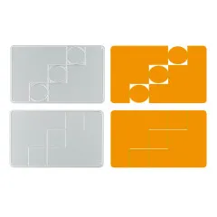 Metall-Stanzschablone für Triple Step Card neben gestanztem orangen Papier