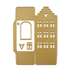 Goldene Stanzschablonen für Hausfassade mit Fenstern, Tür und Herz, Treppengiebel-Form