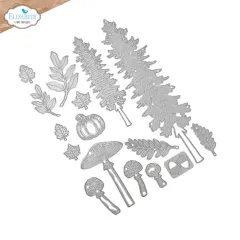 Set aus 16 silbernen Metallstanzschablonen mit Bäumen, Pilzen und Blättern