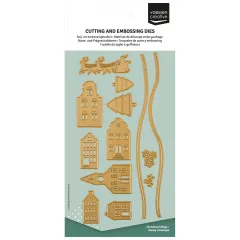 Vaessen Creative Stanzschablonen-Set Slimline Schneelandschaft mit Häusern, Tannen und Schlitten in Verpackung