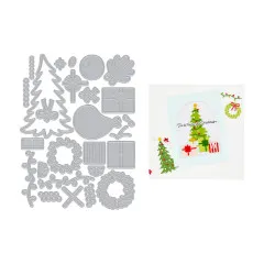 Hero Arts Stanzschablonen Set neben einer selbstgemachten Weihnachtskarte als Anwendungsbeispiel