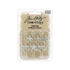 Tim Holtz Idea-Ology Christmas Star Pins - 9er Set Sternnadeln in Silber mit Originalverpackung