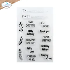 Transparenter Stempelbogen mit 14 Clear Stamps: Sprüche, To/From-Linien und Zweige